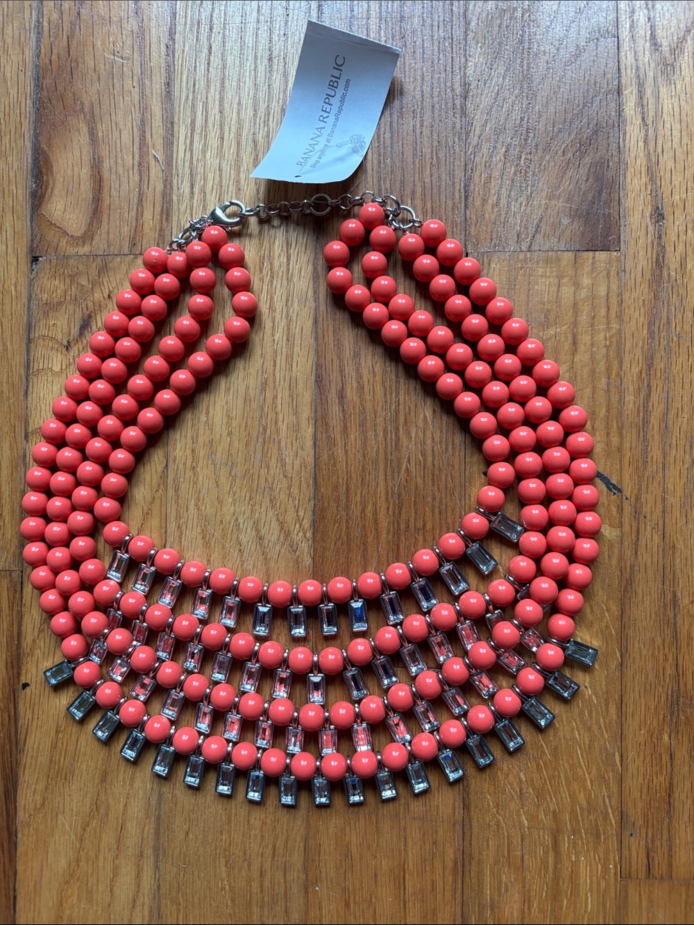 Banana Republic Coral Multi-Strand Statement Necklace with Crystal Accents